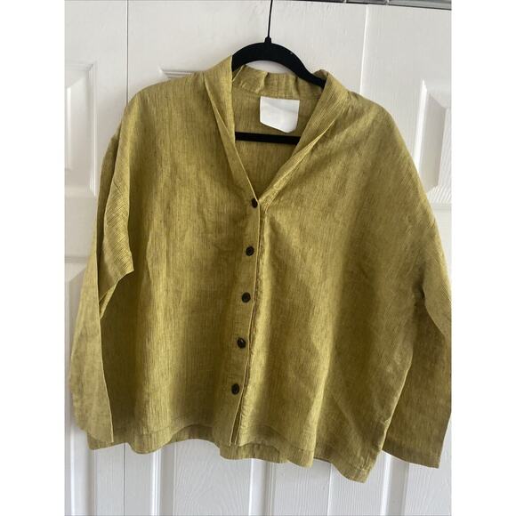 Blanque Women's 0 Lagom Linen Blend Laggenlook‎ Button Down Top Minimalist Boho - Picture 1 of 7
